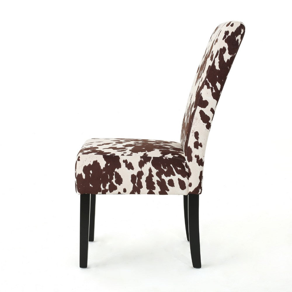 Serie Dining Chair Set of 2 | Rubberwood Cowhide Pattern Beige Velvet