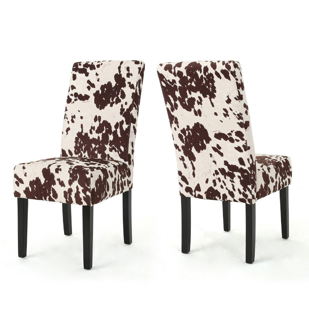 Serie Dining Chair Set of 2 | Rubberwood Cowhide Pattern Beige Velvet