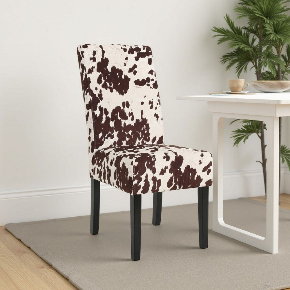 Serie Dining Chair Set of 2 | Rubberwood Cowhide Pattern Beige Velvet