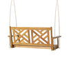 Annah Porch Swing Bench w Chains | Herringbone Teak Brown Acacia Wood
