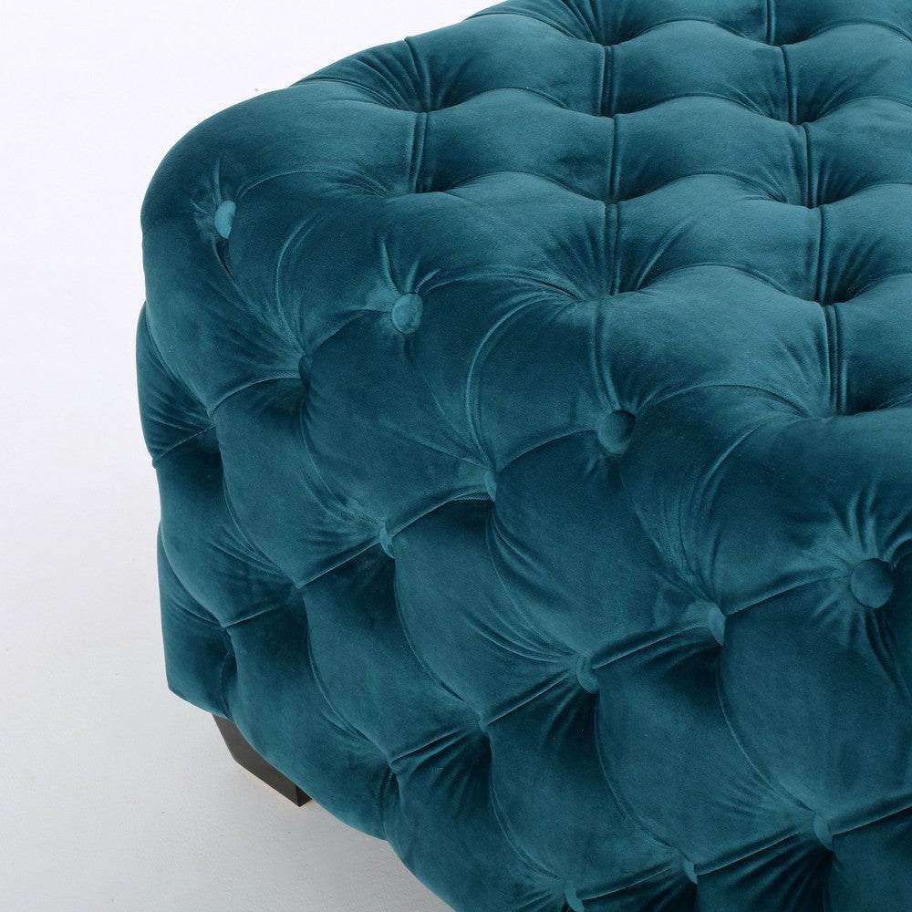 Laie Ottoman | Diamond Stitch Button Tufted Teal Blue Velvet 29’’ BM337066
