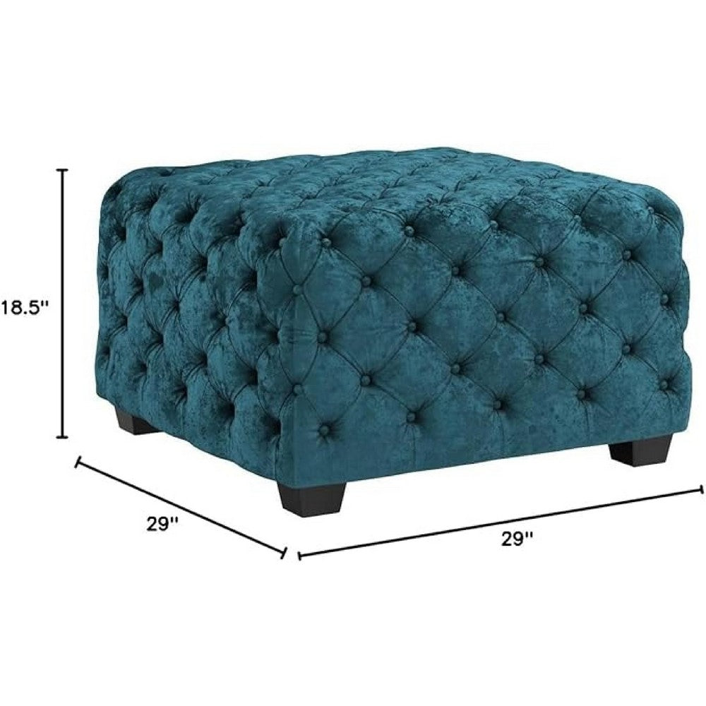 Laie Ottoman | Diamond Stitch Button Tufted Teal Blue Velvet 29"