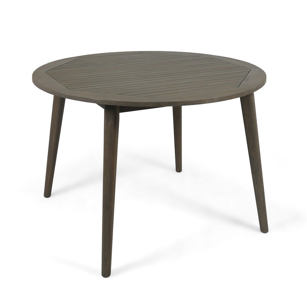 Ambre Patio Dining Table | Round Slatted Oak Brown Acacia Wood 47"