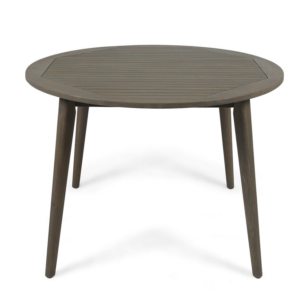 Ambre Patio Dining Table | Round Slatted Oak Brown Acacia Wood 47"