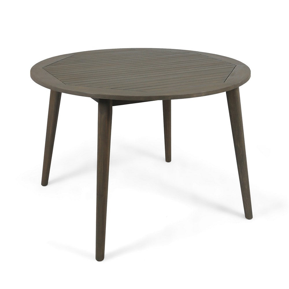 Ambre Patio Dining Table | Round Slatted Oak Brown Acacia Wood 47"