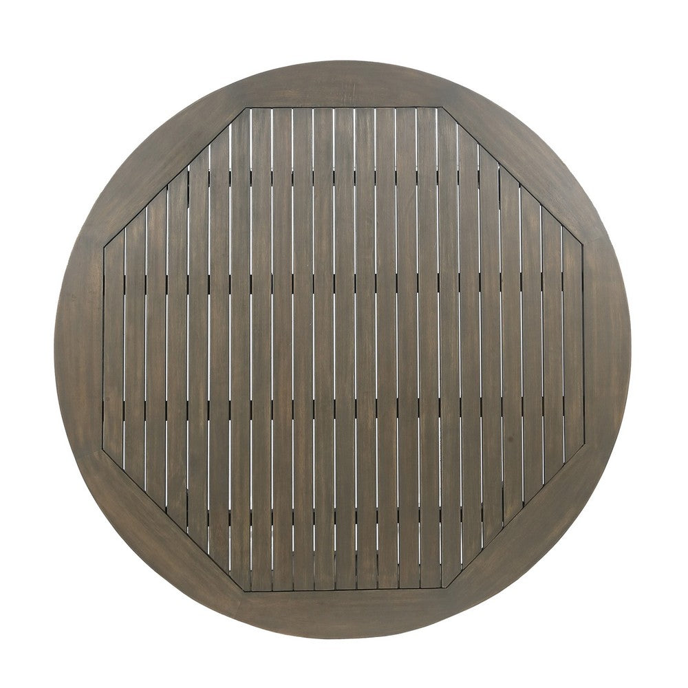 Ambre Patio Dining Table | Round Slatted Oak Brown Acacia Wood 47"