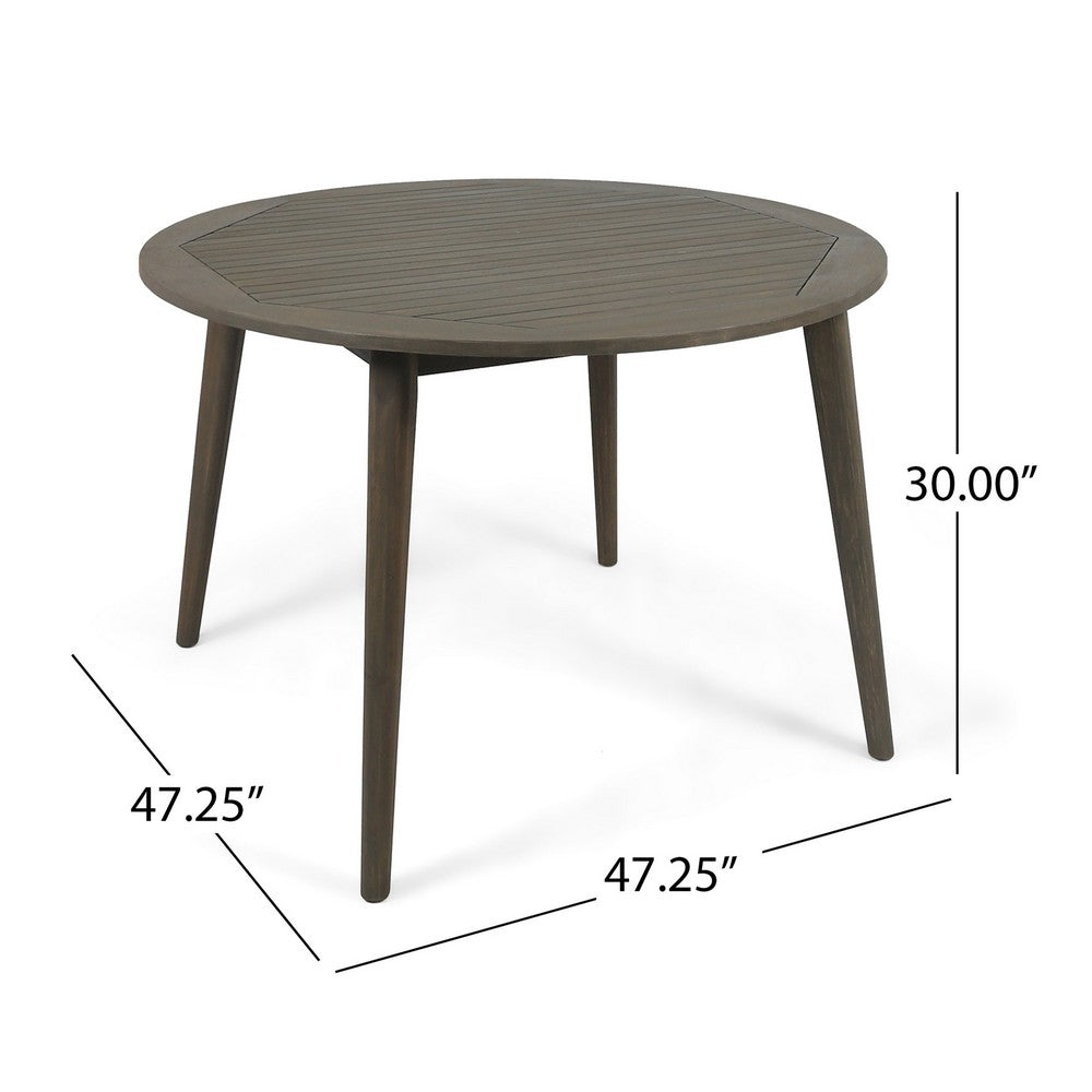 Ambre Patio Dining Table | Round Slatted Oak Brown Acacia Wood 47"