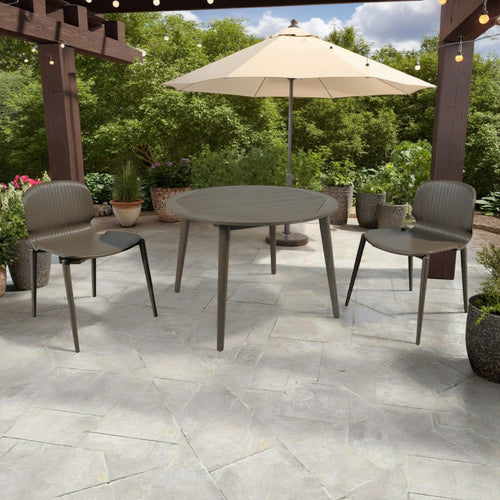 Ambre Patio Dining Table | Round Slatted Oak Brown Acacia Wood 47"