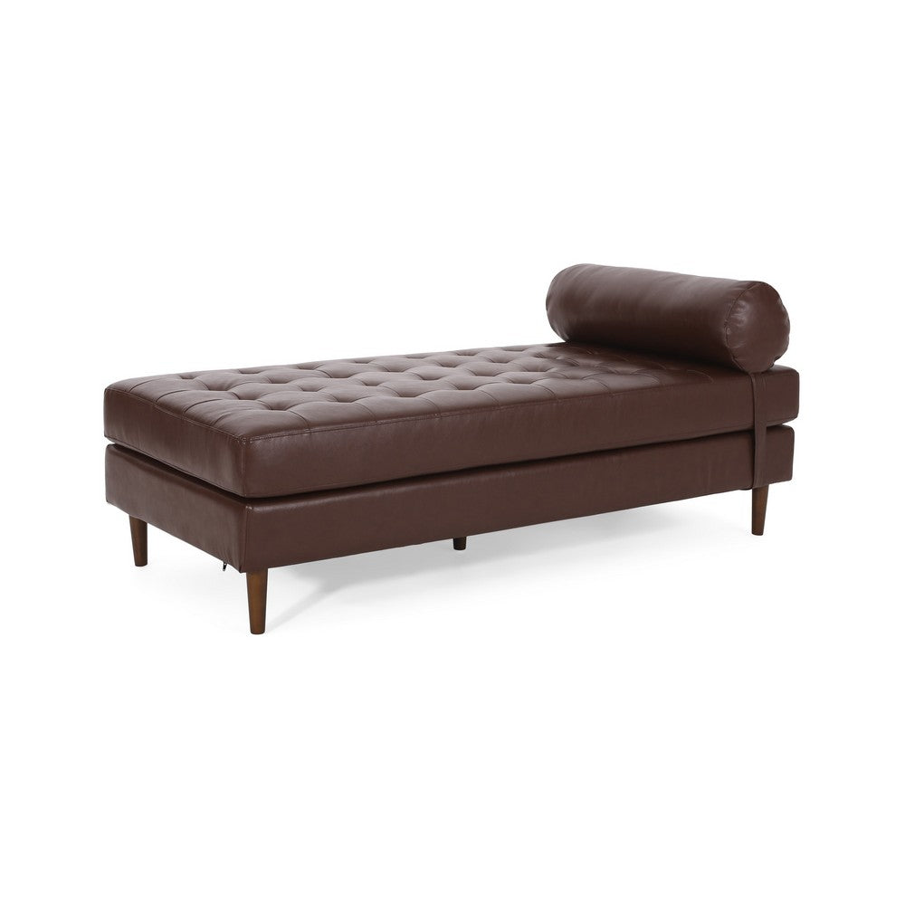Agaro Chaise Lounger | Bolster Pillow | Brown Waffle Stitch PU Leather