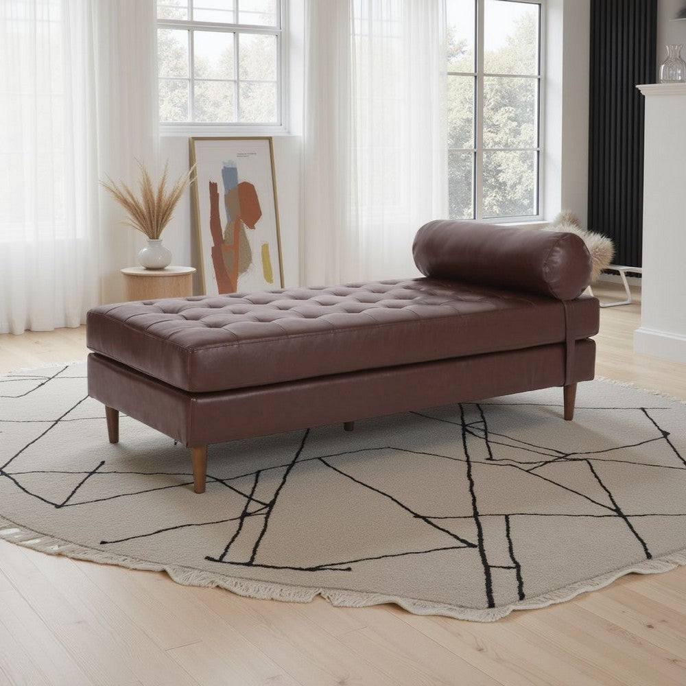 Agaro Chaise Lounger | Bolster Pillow | Brown Waffle Stitch PU Leather