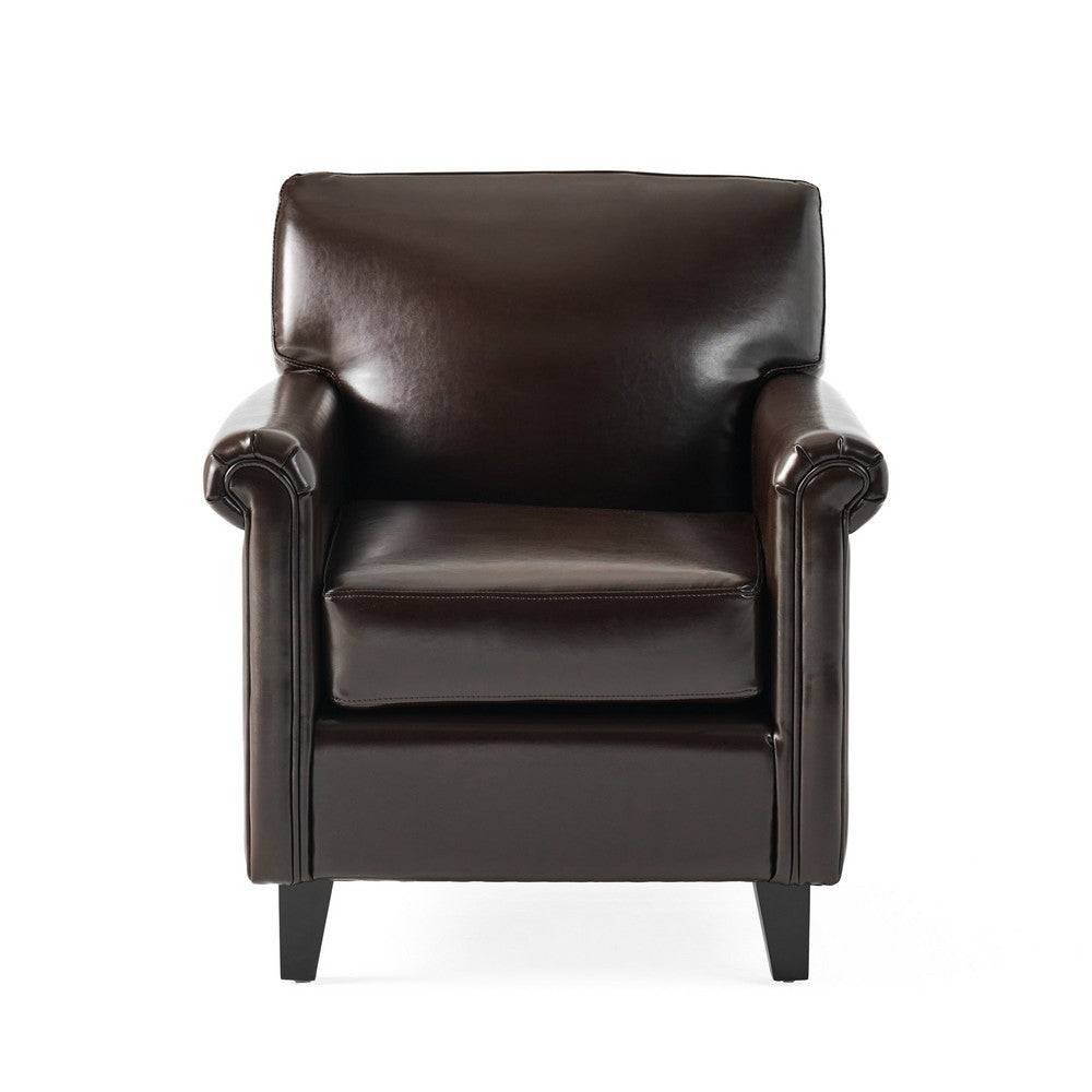 Somie Club Armchair | Rolled Arms and Square Back | Brown Faux Leather
