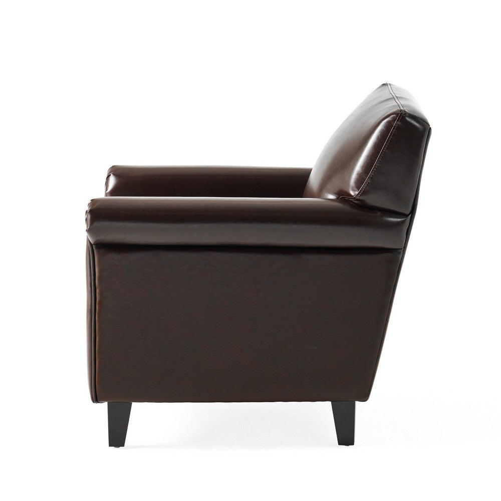 Somie Club Armchair | Rolled Arms and Square Back | Brown Faux Leather