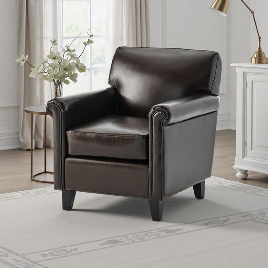 Somie Club Armchair | Rolled Arms and Square Back | Brown Faux Leather
