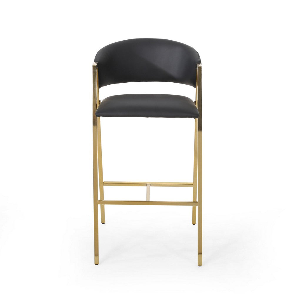 Bilie Barstool Chair Set of 2 | Nailhead | Gold | Black Faux Leather
