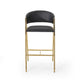 Bilie Barstool Chair Set of 2 | Nailhead | Gold | Black Faux Leather