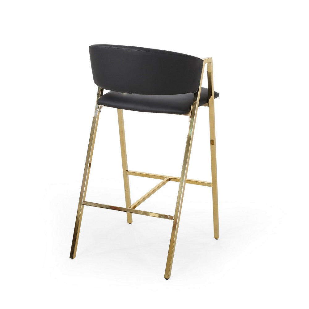 Bilie Barstool Chair Set of 2 | Nailhead | Gold | Black Faux Leather