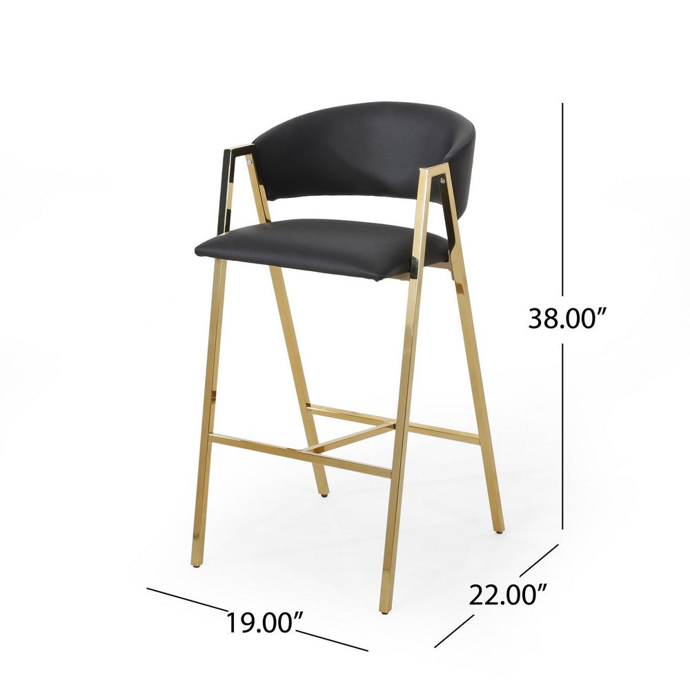Bilie Barstool Chair Set of 2 | Nailhead | Gold | Black Faux Leather