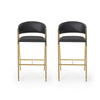 Bilie Barstool Chair Set of 2 | Nailhead | Gold | Black Faux Leather