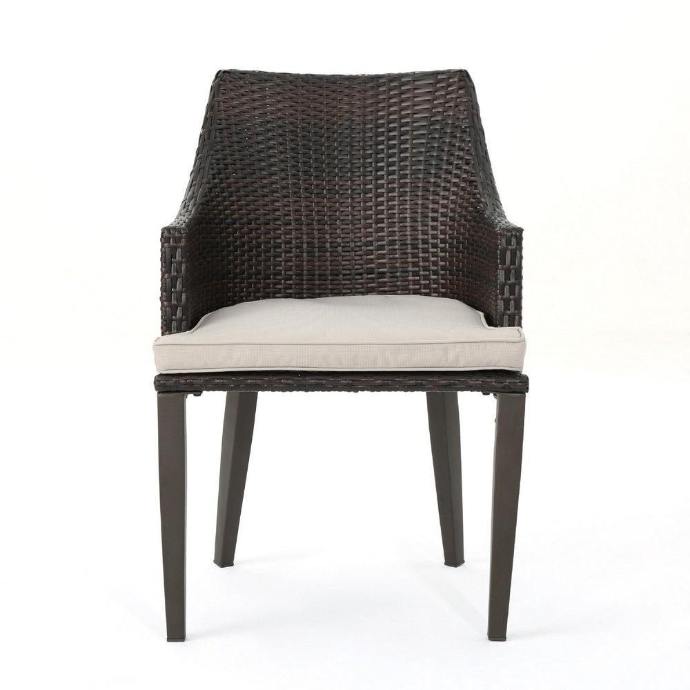 Ellish Outdoor Chair Set of 2 | Metal Legs | Brown Rattan Beige Fabric