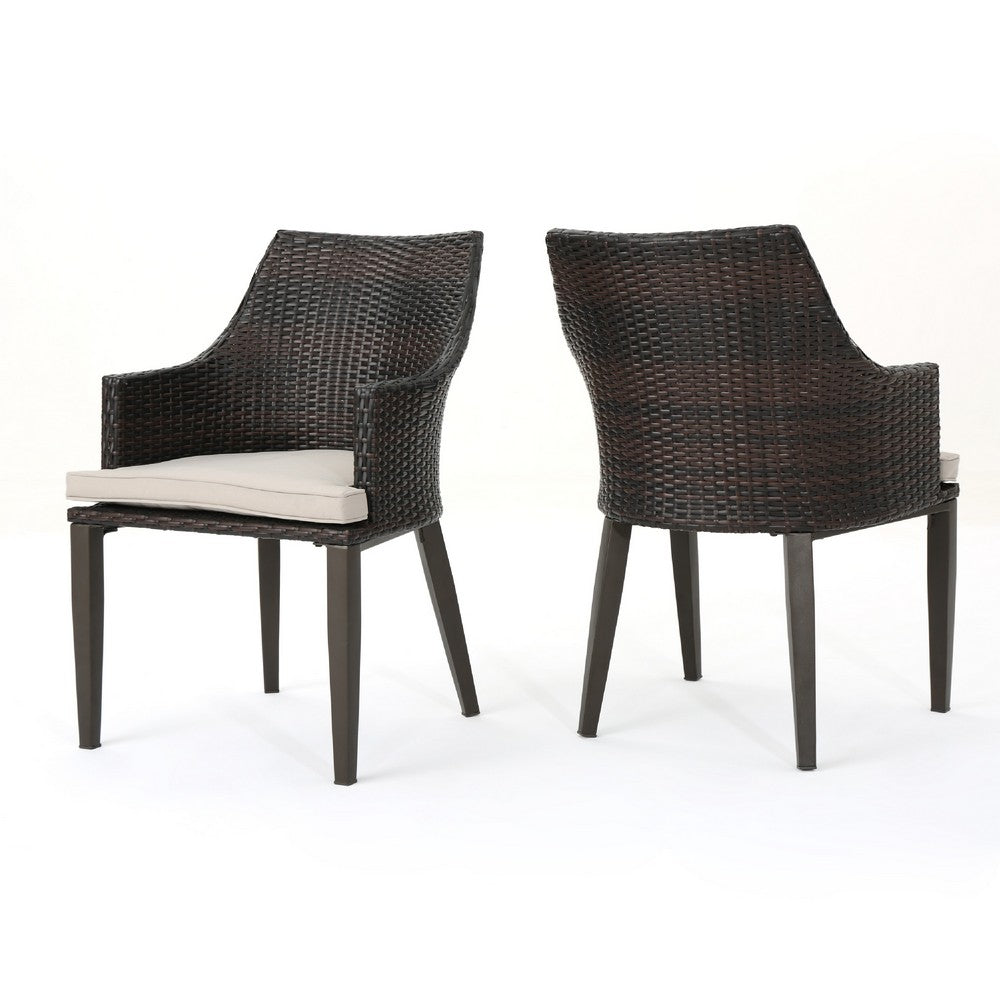 Ellish Outdoor Chair Set of 2 | Metal Legs | Brown Rattan Beige Fabric