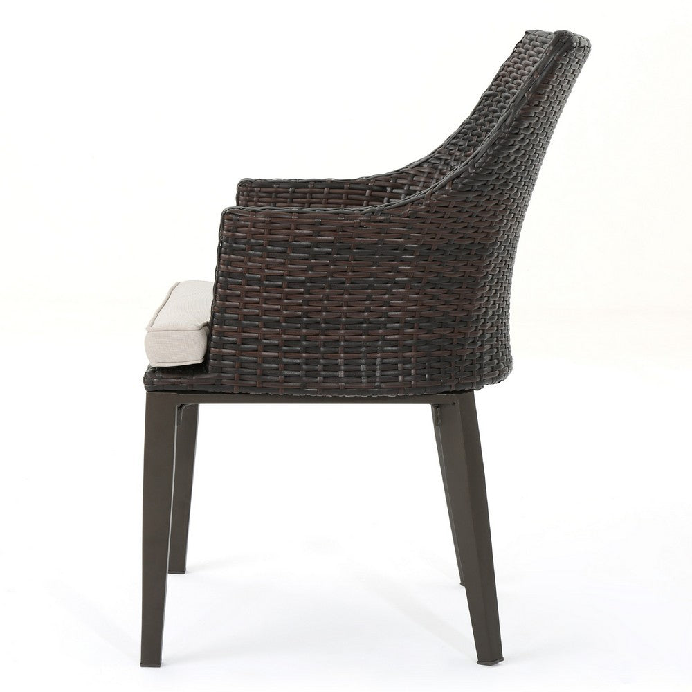 Ellish Outdoor Chair Set of 2 | Metal Legs | Brown Rattan Beige Fabric