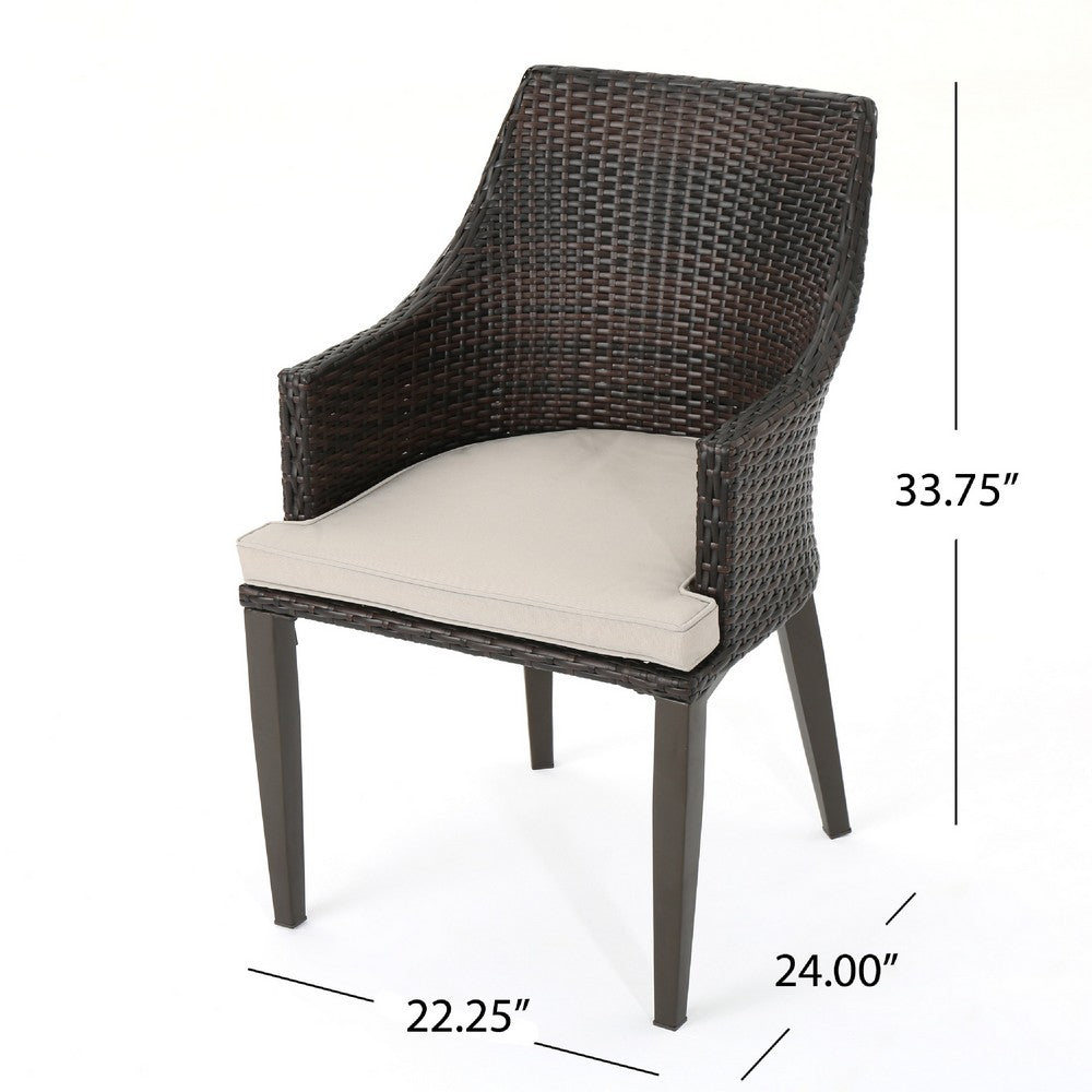 Ellish Outdoor Chair Set of 2 | Metal Legs | Brown Rattan Beige Fabric