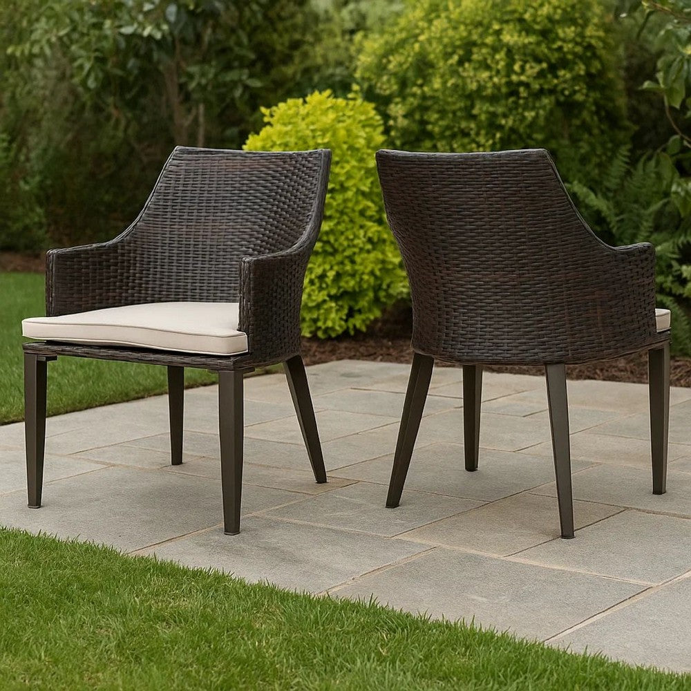 Ellish Outdoor Chair Set of 2 | Metal Legs | Brown Rattan Beige Fabric