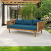 Clara Outdoor 3 Seater Daybed | Slatted Panel Teak Wood | Blue Fabric
