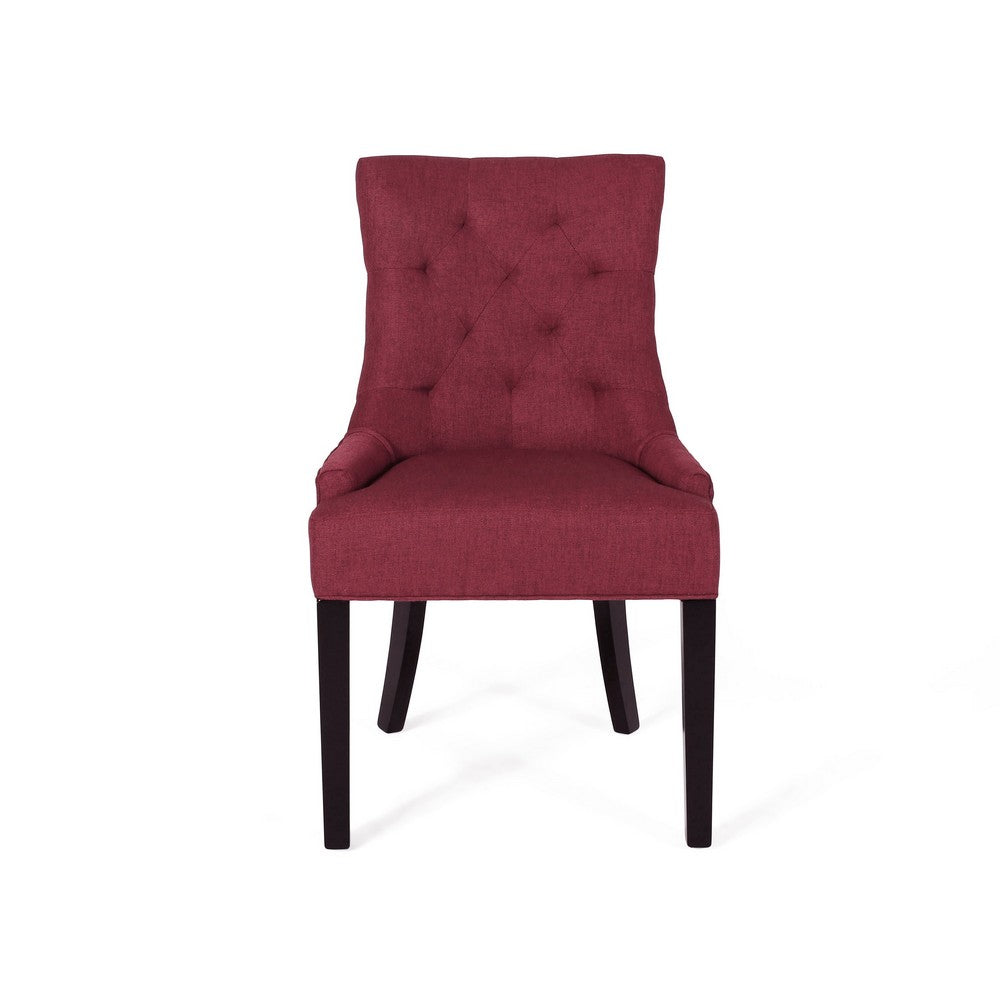 Chen Dining Chair Set of 2 | Curved Back | Red Diamond Tufted Fabric