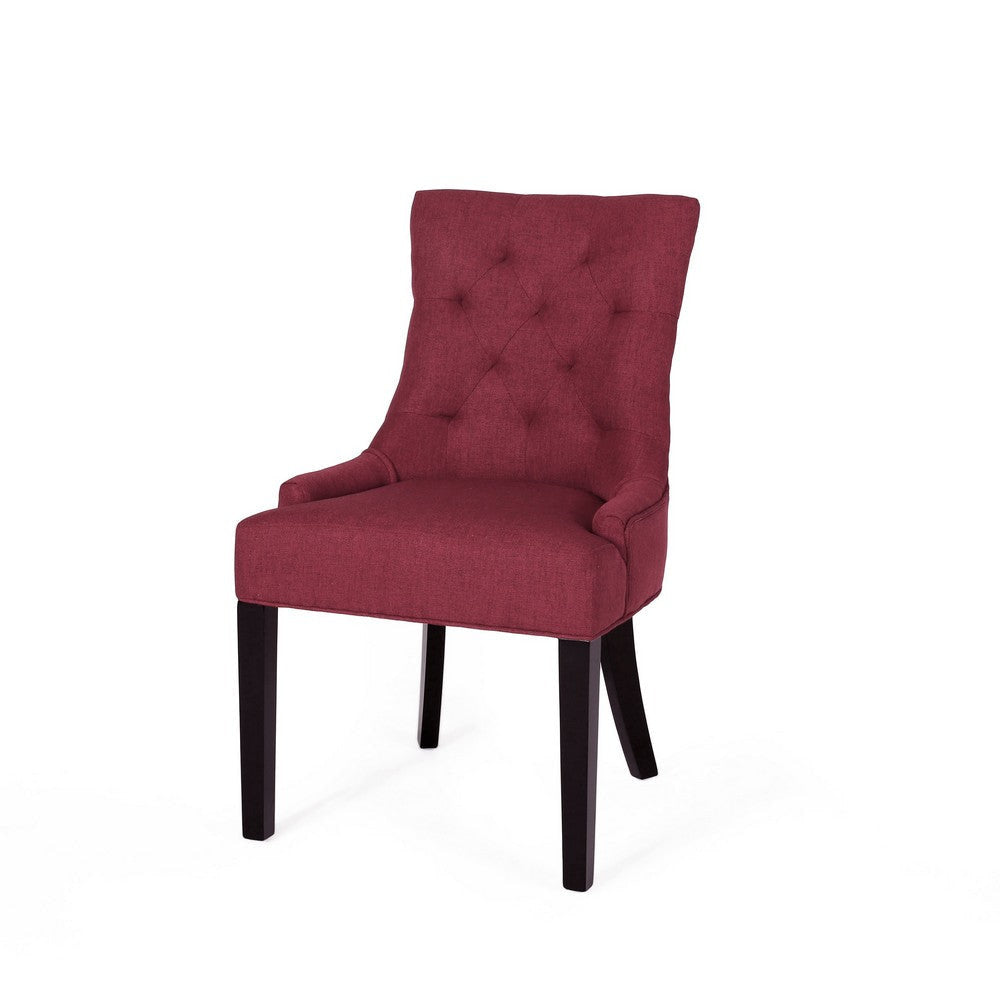 Chen Dining Chair Set of 2 | Curved Back | Red Diamond Tufted Fabric BM337079