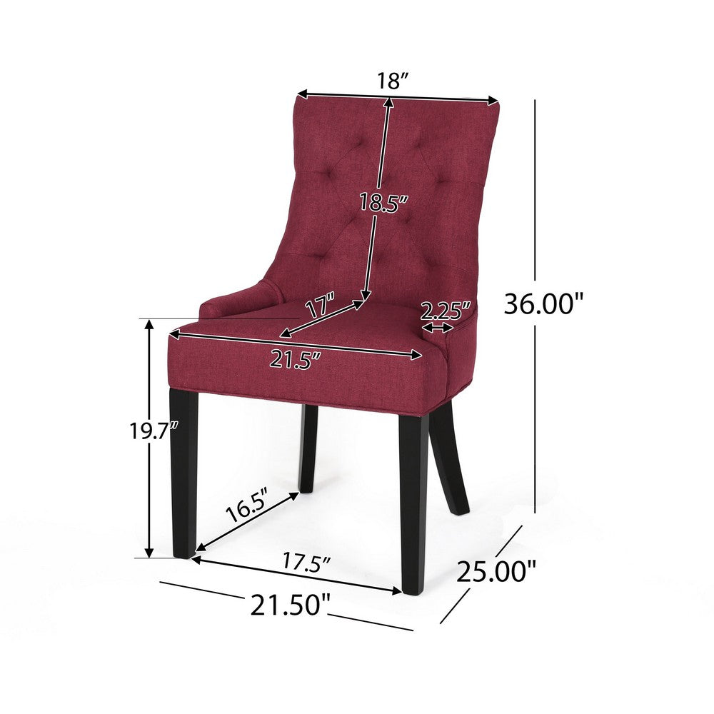 Chen Dining Chair Set of 2 | Curved Back | Red Diamond Tufted Fabric