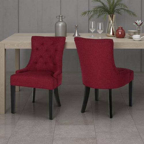 Chen Dining Chair Set of 2 | Curved Back | Red Diamond Tufted Fabric