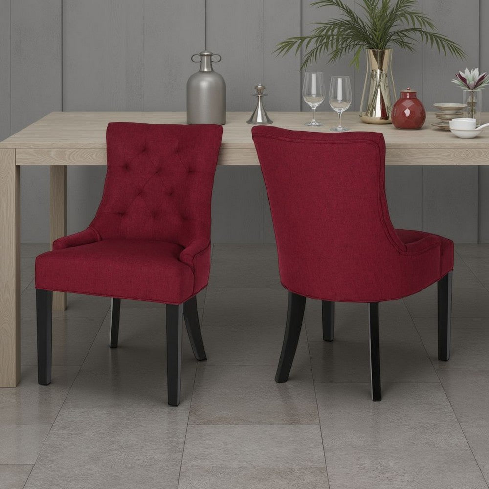 Chen Dining Chair Set of 2 | Curved Back | Red Diamond Tufted Fabric