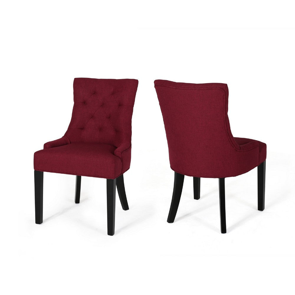 Chen Dining Chair Set of 2 | Curved Back | Red Diamond Tufted Fabric