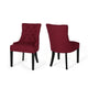 Chen Dining Chair Set of 2 | Curved Back | Red Diamond Tufted Fabric