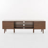 Gavin 59"  TV Stand Cabinet I Low Height w Glass Shelf, Brown Wood