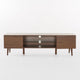 Gavin 59"  TV Stand Cabinet I Low Height w Glass Shelf, Brown Wood