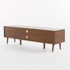 Gavin 59"  TV Stand Cabinet I Low Height w Glass Shelf, Brown Wood