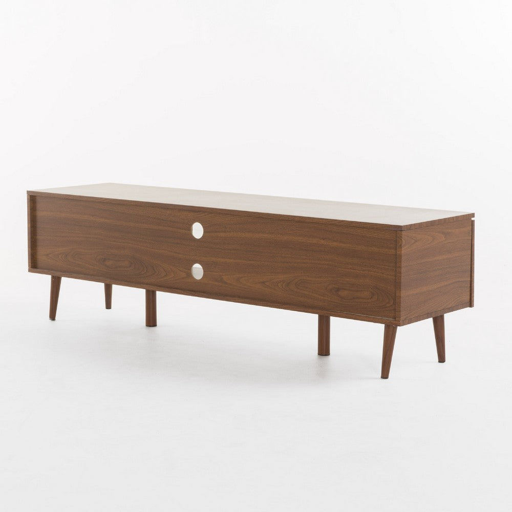 Gavin 59"  TV Stand Cabinet I Low Height w Glass Shelf, Brown Wood