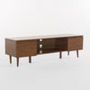 Gavin 59"  TV Stand Cabinet I Low Height w Glass Shelf, Brown Wood