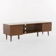 Gavin 59"  TV Stand Cabinet I Low Height w Glass Shelf, Brown Wood