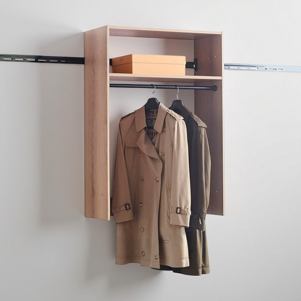 Vedz Wall Mount Walk in Closet | 1 Shelf w Hanging Rod | Oak Brown