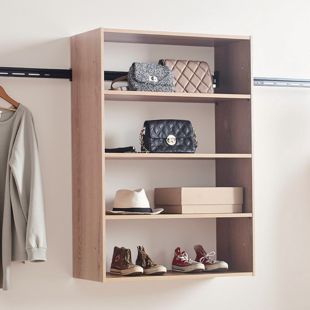 Vedz Wall Mount Adjustable Shelf | 4 Open Shelves | Oak Brown Melamine