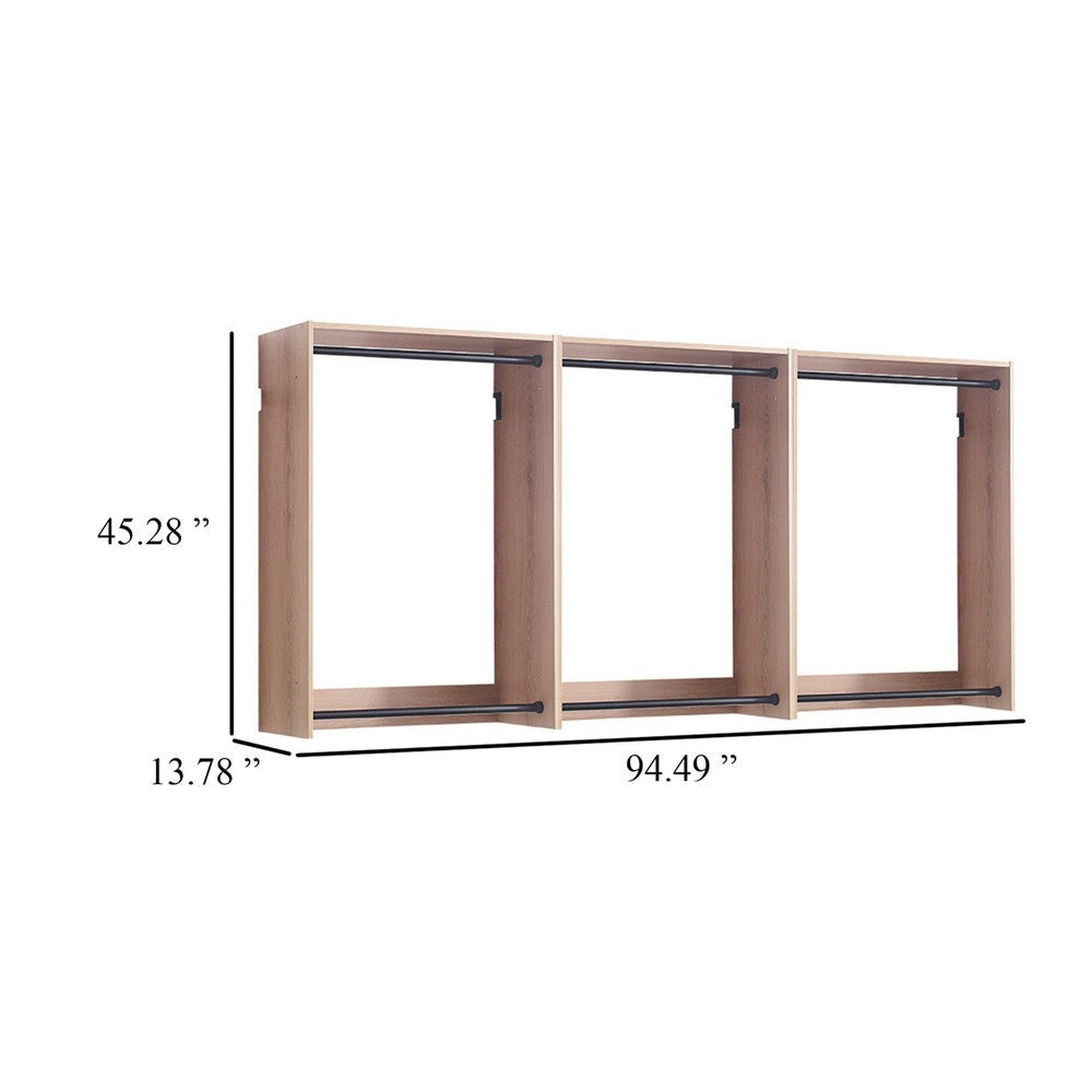 Vedz Wall Mounted Closet Set | 6 Hanging Rods | Oak Brown Melamine