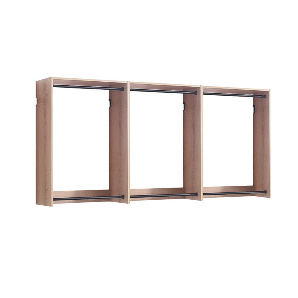 Vedz Wall Mounted Closet Set | 6 Hanging Rods | Oak Brown Melamine