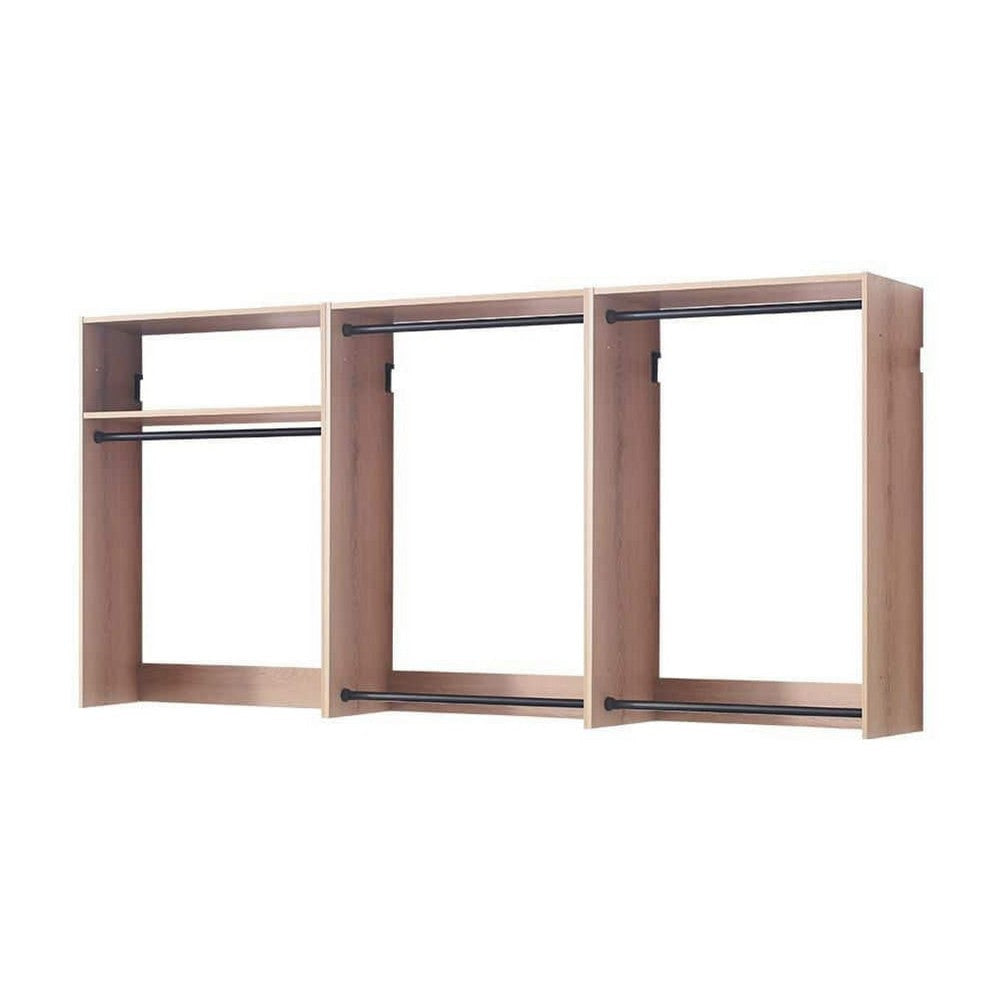Vedz Wall Mount Closet Set | 1 Side Shelf 5 Hanging Rods | Oak Brown