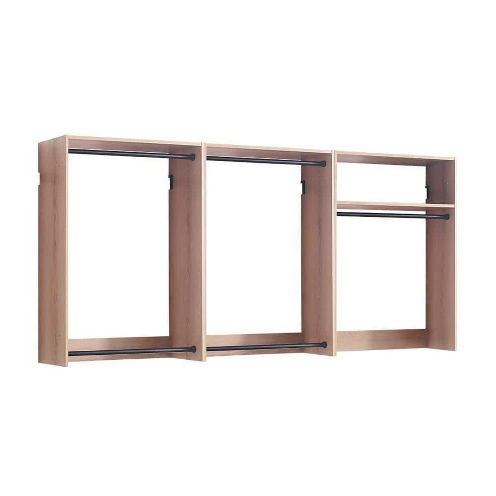 Vedz Wall Mount Closet Set | 1 Side Shelf 5 Hanging Rods | Oak Brown
