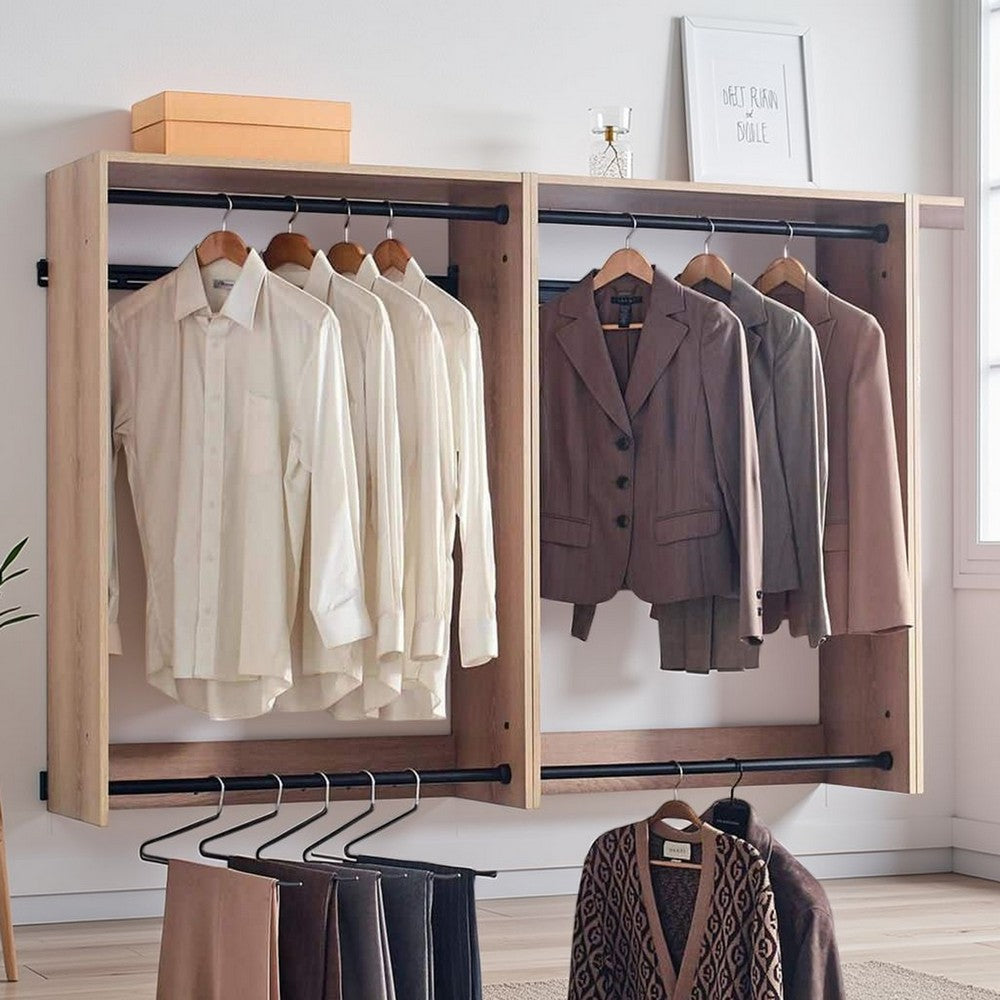 Vedz Wall Mount Closet Set | 1 Side Shelf 5 Hanging Rods | Oak Brown