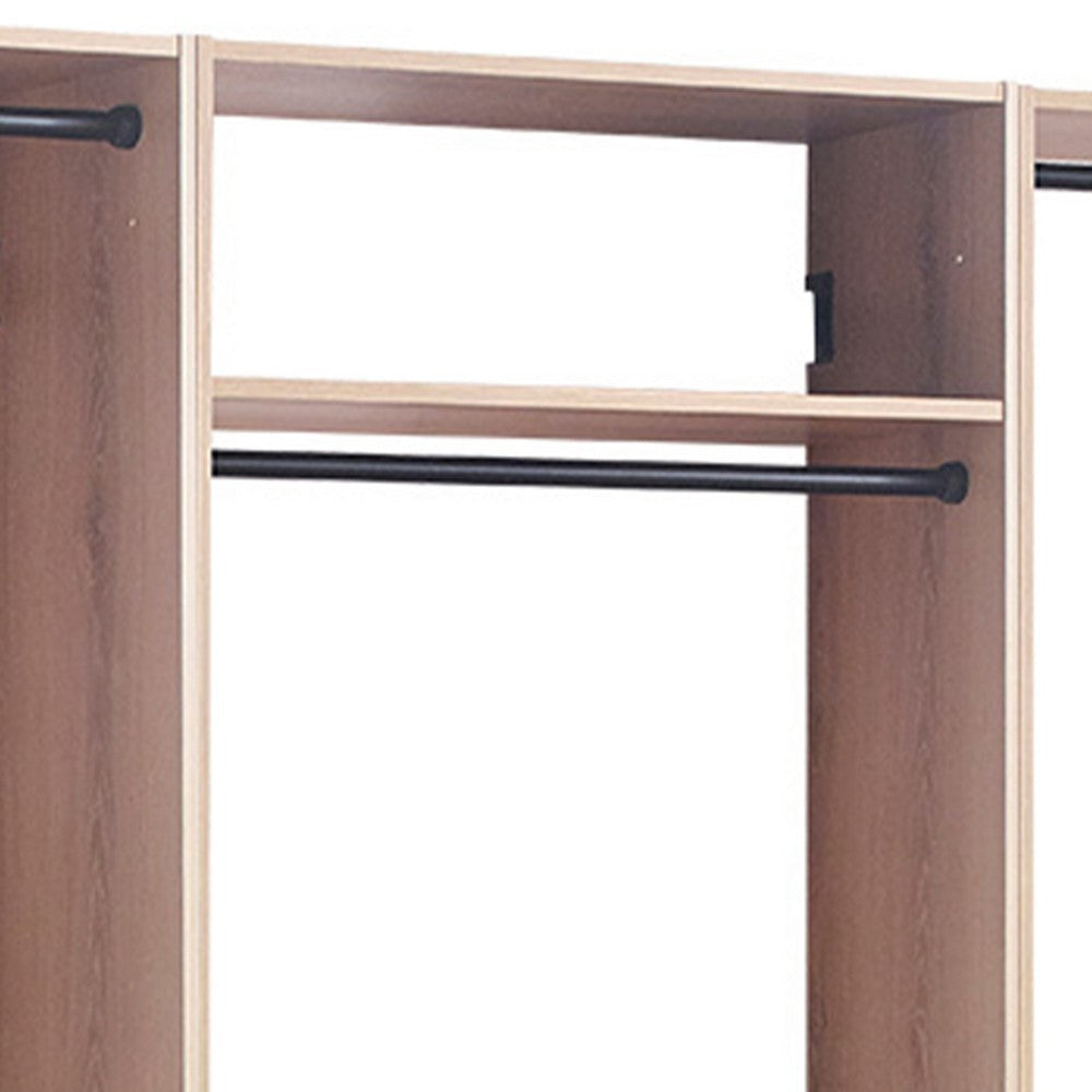 Vedz Wall Mount Closet Set | Center Shelf 5 Hanging Rods | Oak Brown