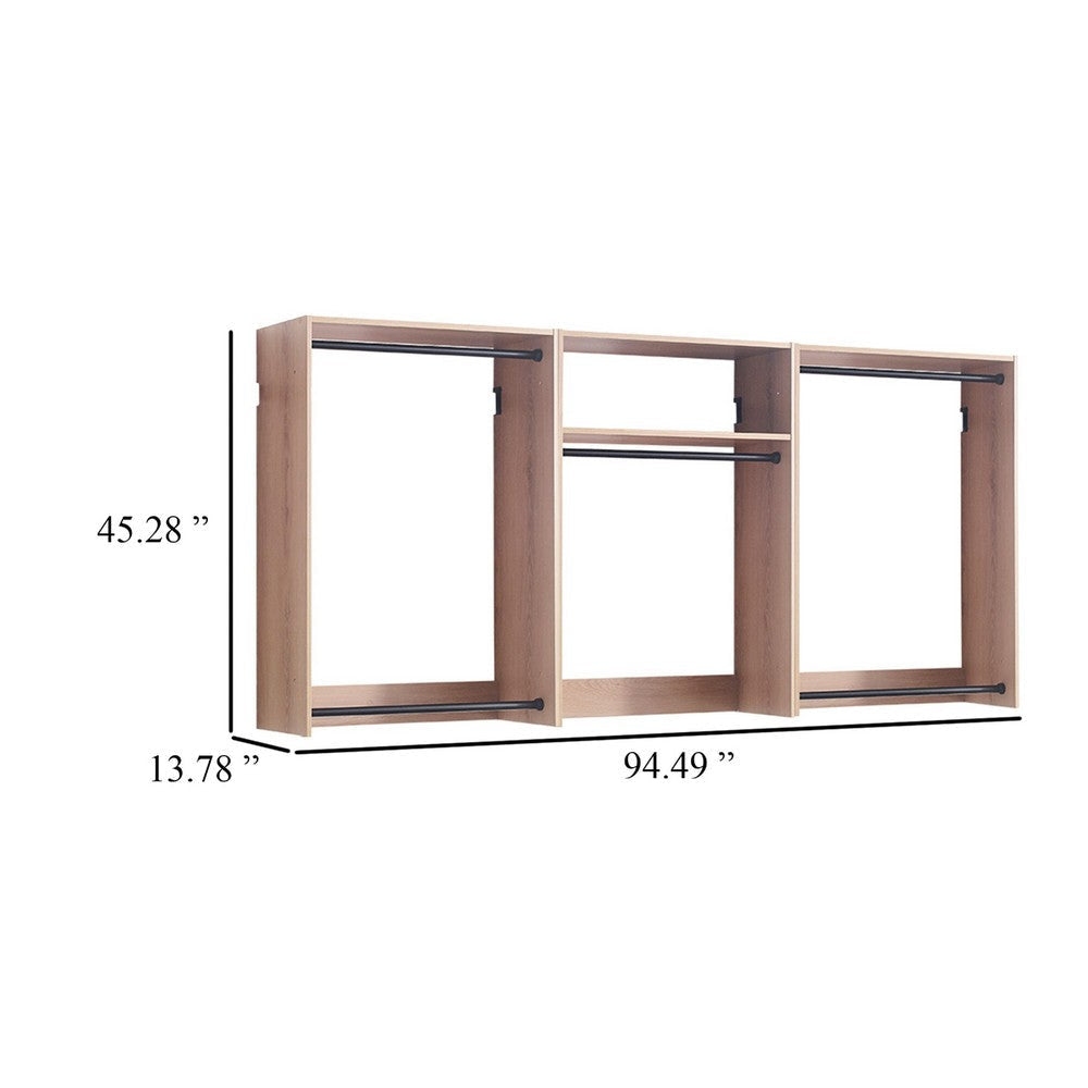 Vedz Wall Mount Closet Set | Center Shelf 5 Hanging Rods | Oak Brown